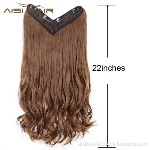 Aisi Hair High Temperature Fiber 4 Clips Synthetic Clip In Hair Extensions Long Wavy Brown Clip In Hairpieces for Women